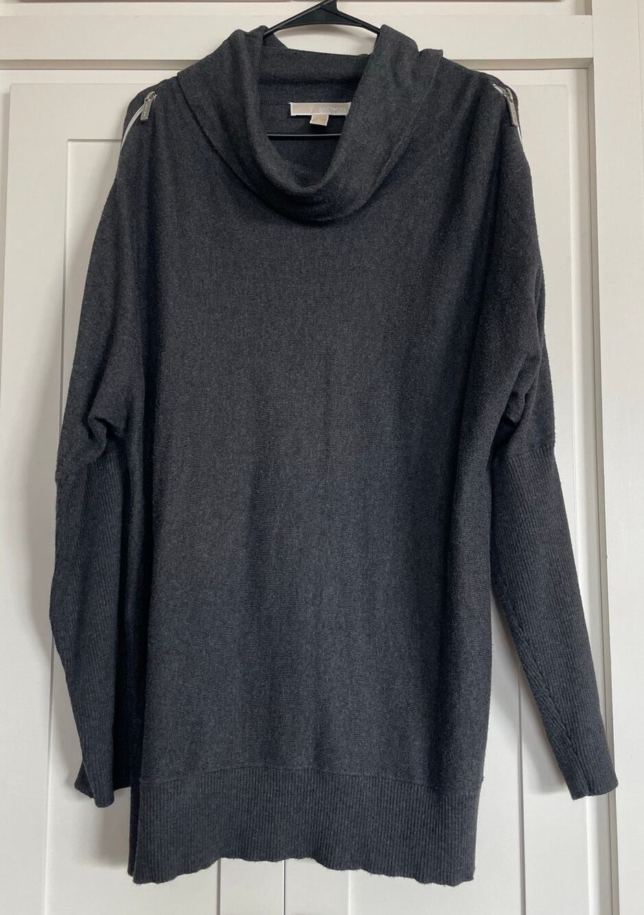 Michael Kors Gray zipper accent Cowl-neck long sleeve sweater XL